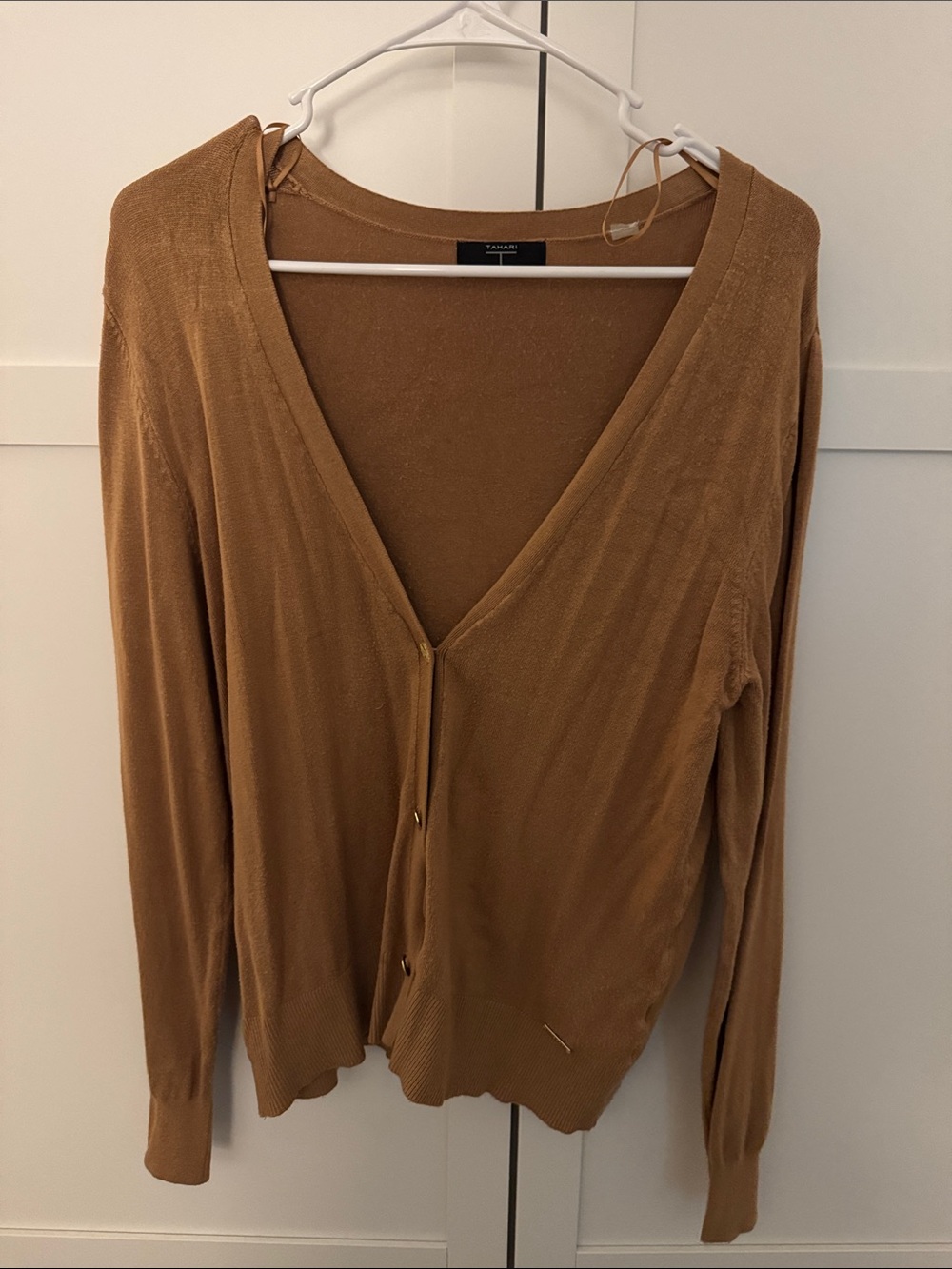 Tahari Lightweight V-Neck Cardigan - Camel Brown